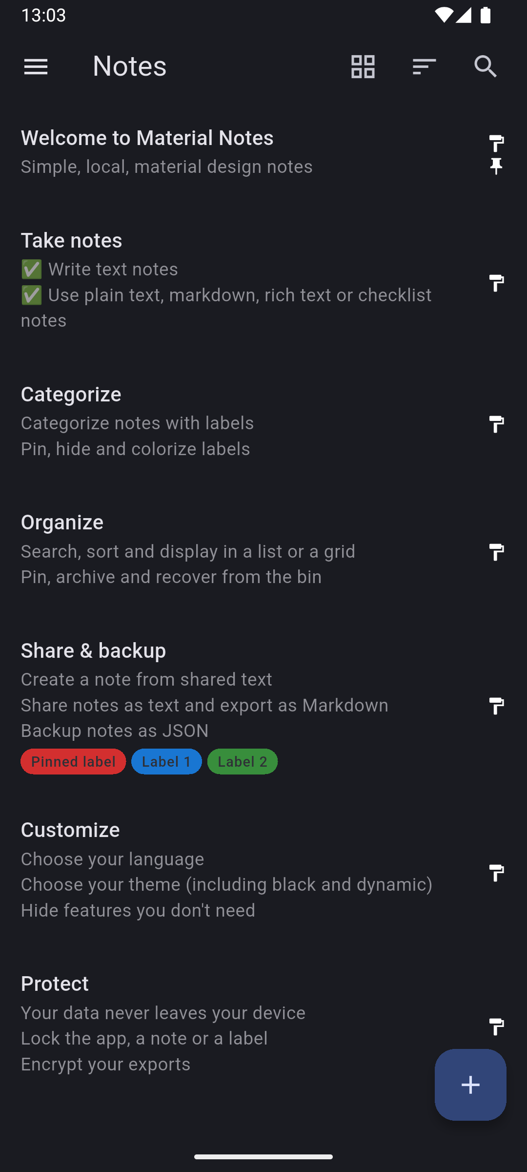 Screenshot of Material Notes