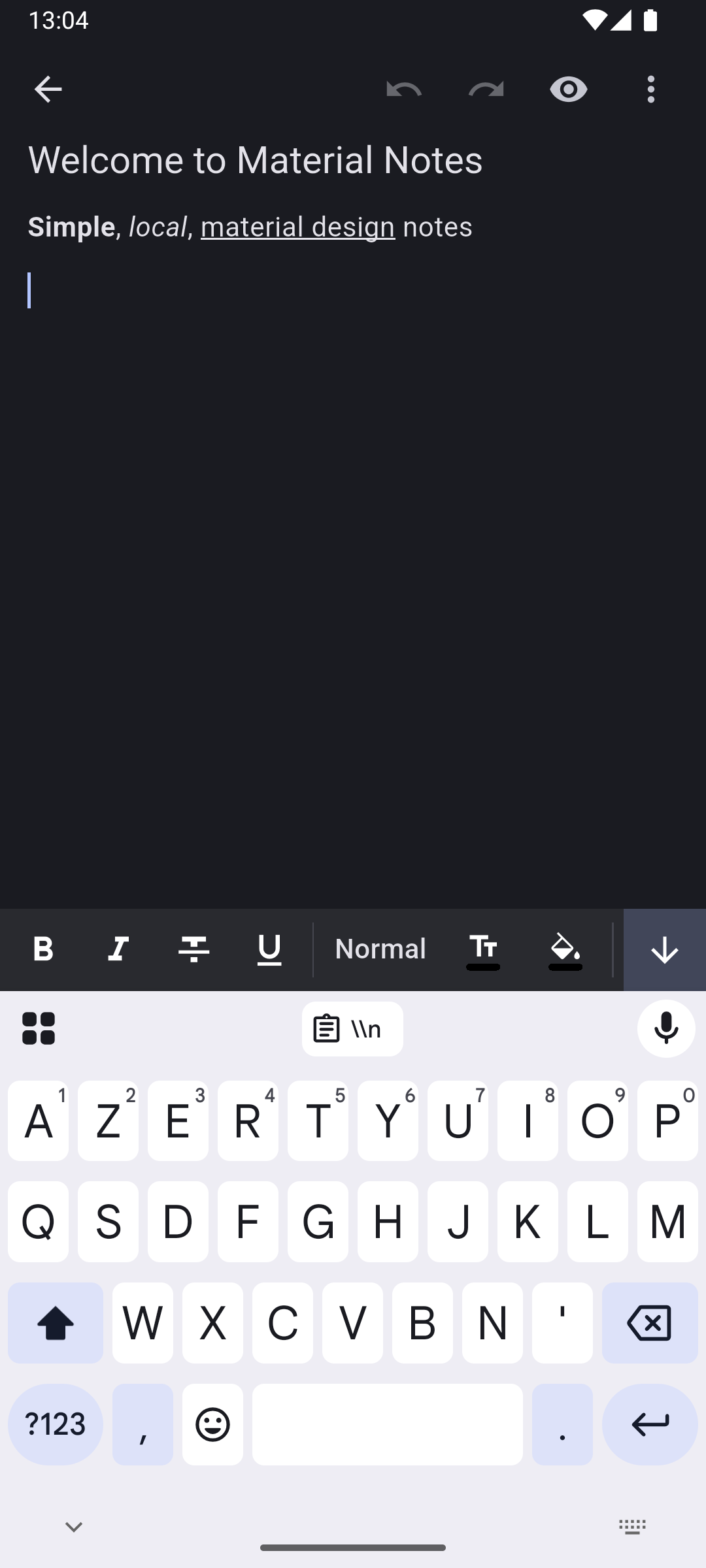 Screenshot of Material Notes