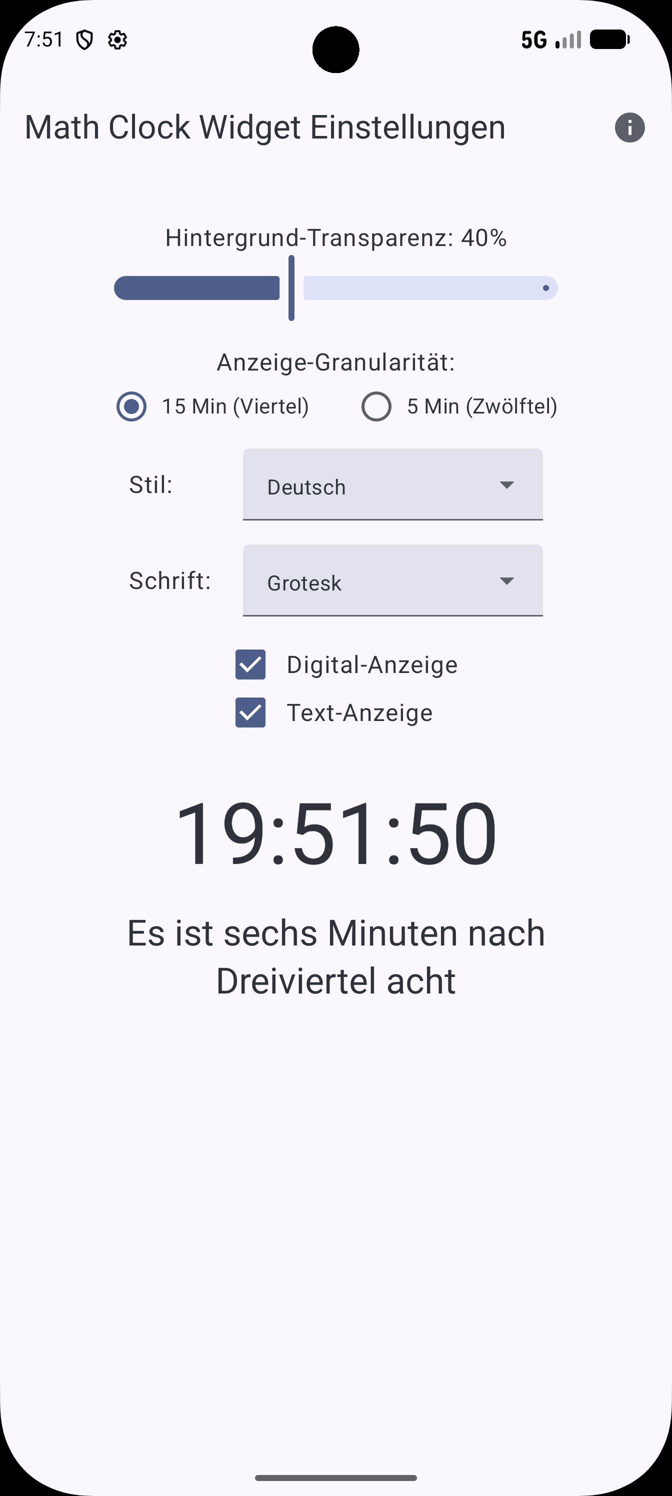 Screenshot of Math Clock
