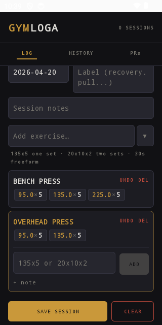 Screenshot of GymLoga