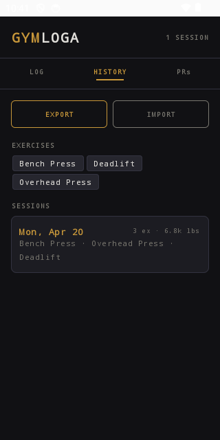 Screenshot of GymLoga