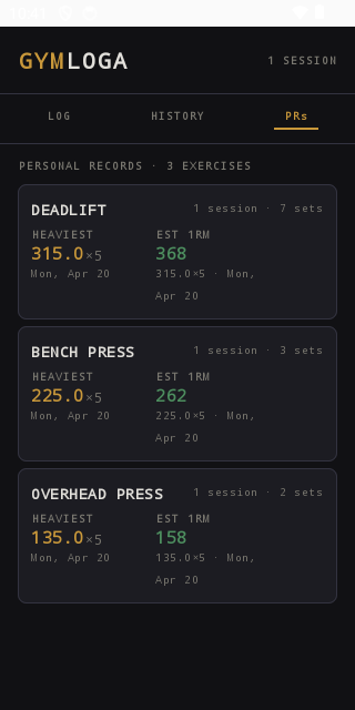 Screenshot of GymLoga