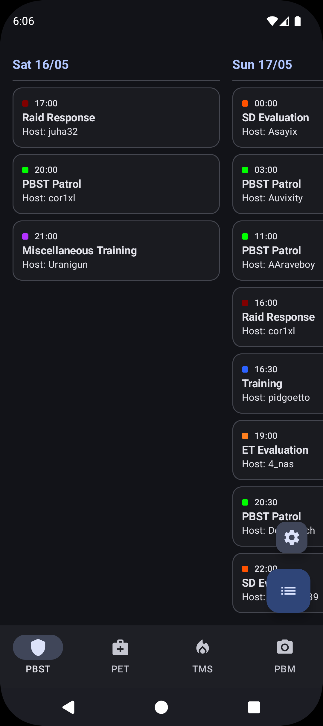 Screenshot of PB Schedule Viewer