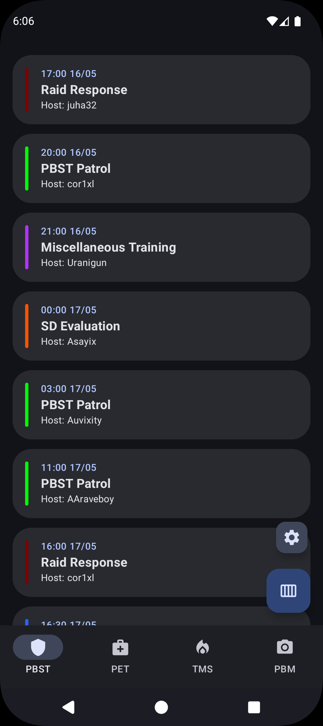 Screenshot of PB Schedule Viewer