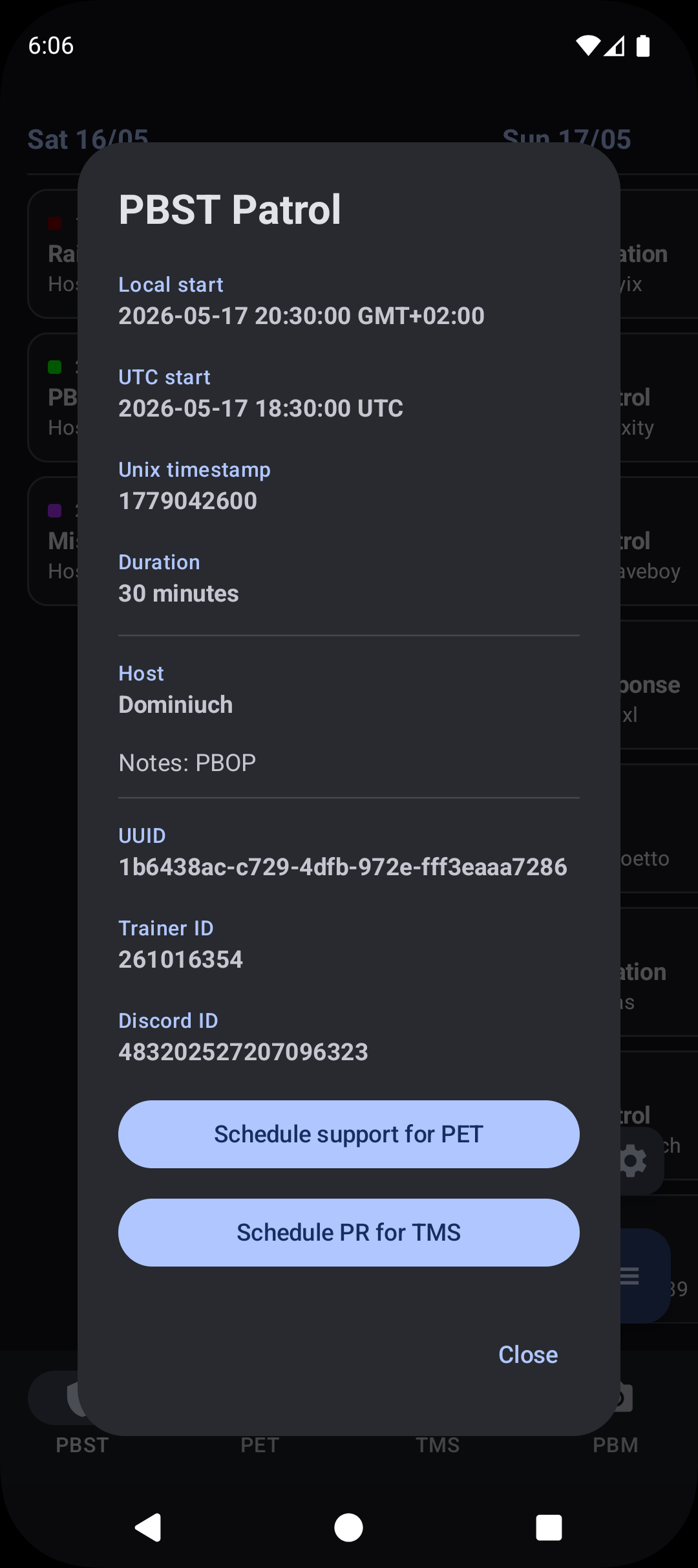 Screenshot of PB Schedule Viewer