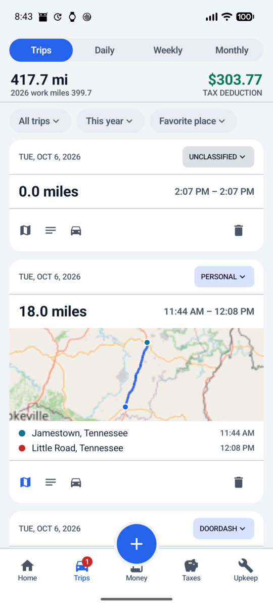 Screenshot of MileLog