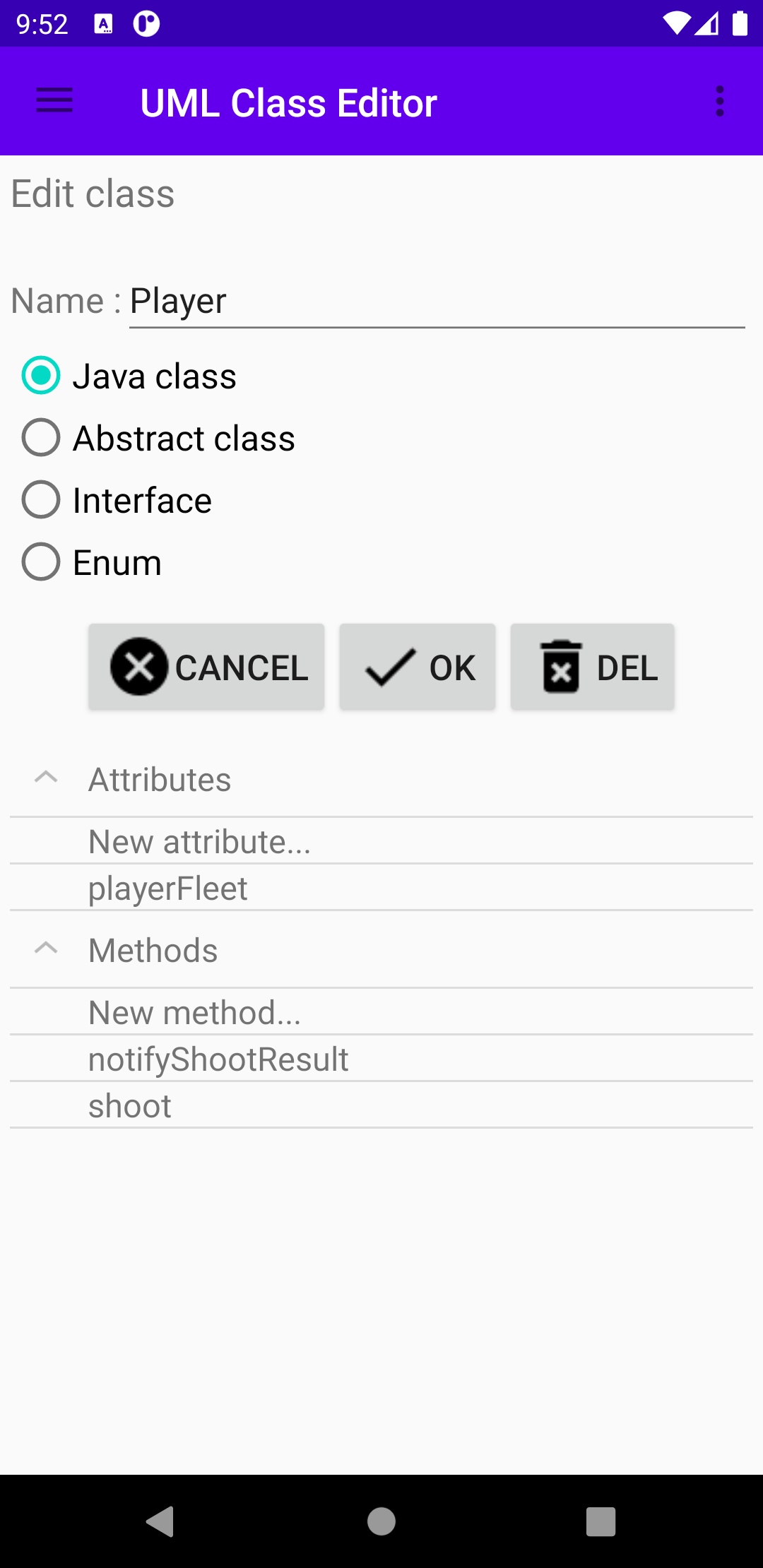 Screenshot of UML Class Editor