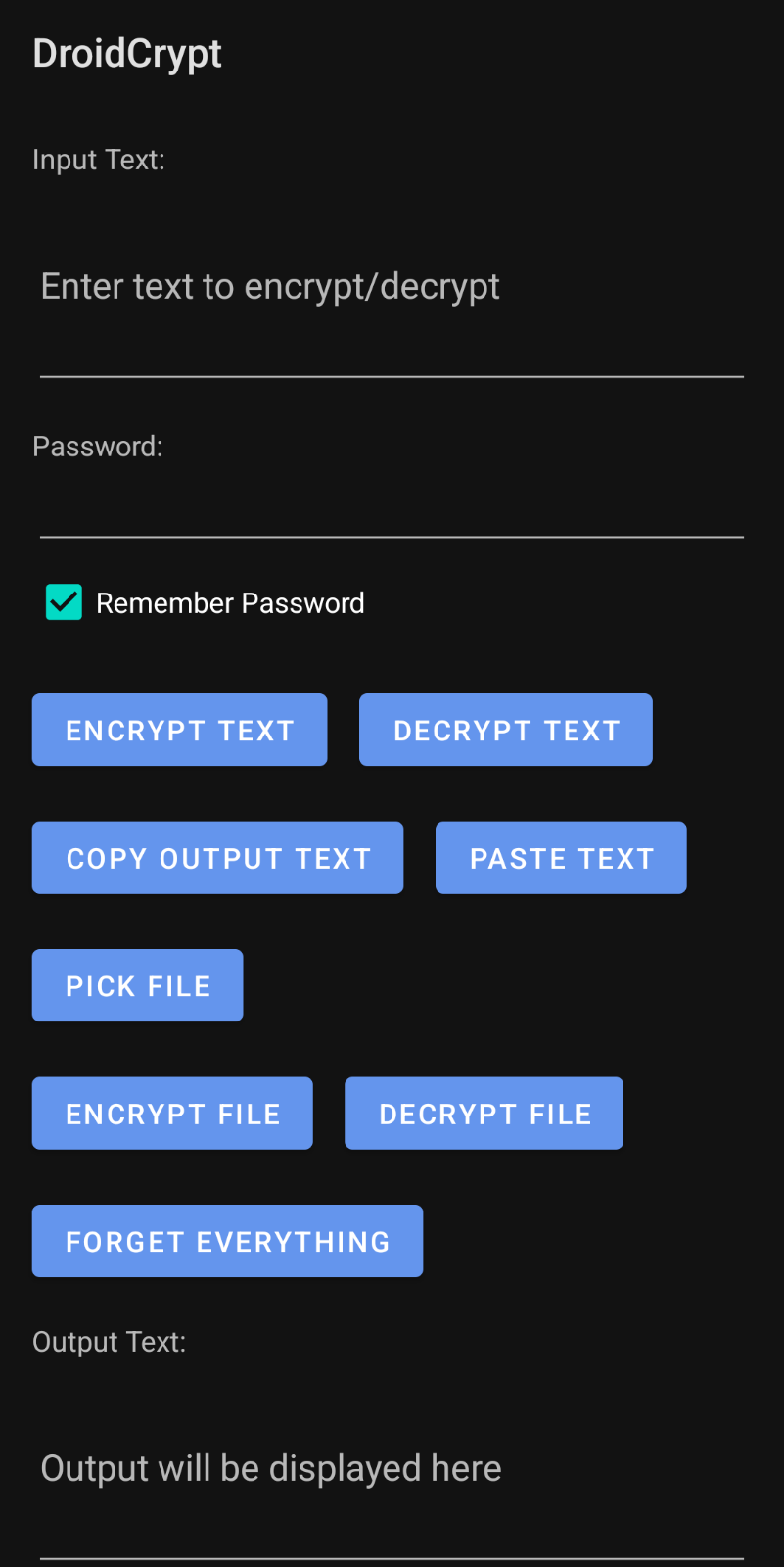 Screenshot of DroidCrypt