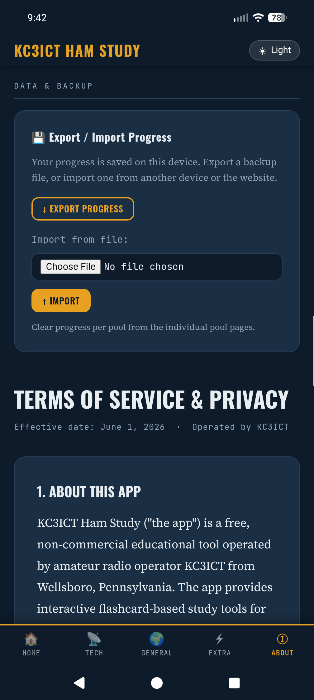 Screenshot of KC3ICT Ham Study