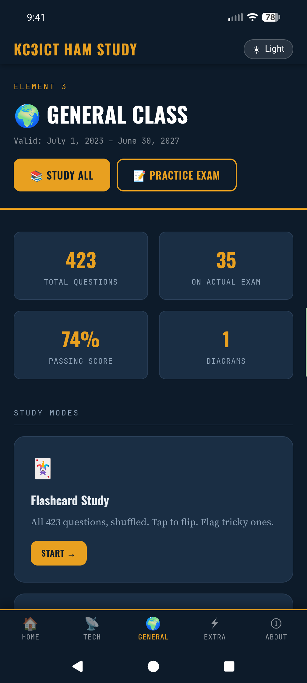 Screenshot of KC3ICT Ham Study