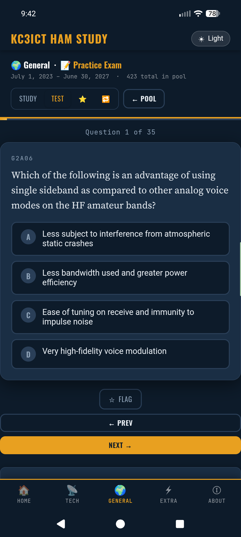 Screenshot of KC3ICT Ham Study