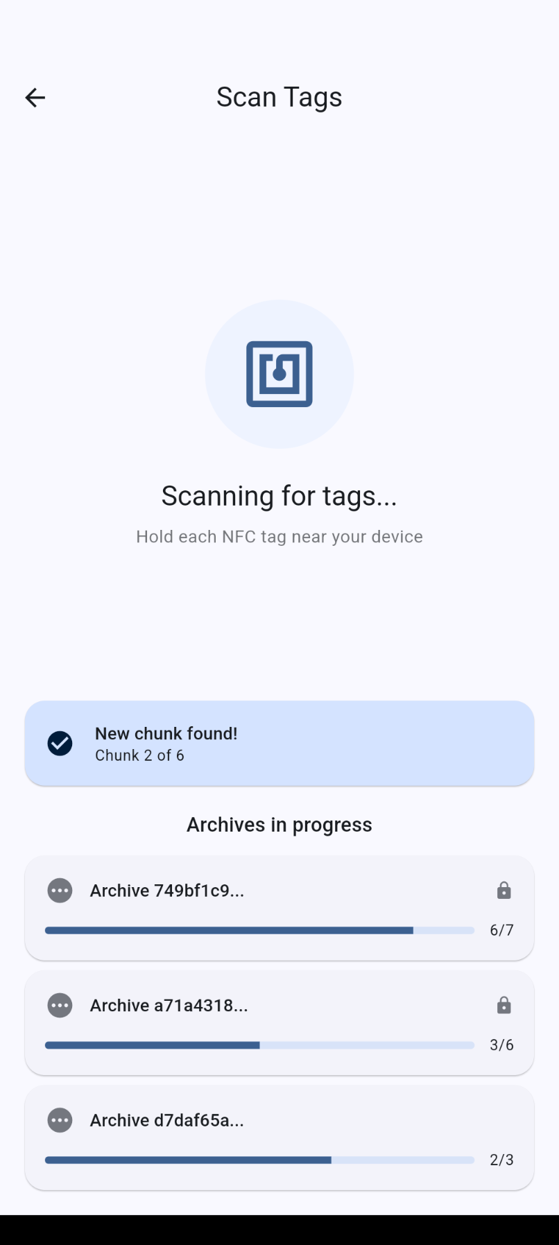 Screenshot of NFC Archiver
