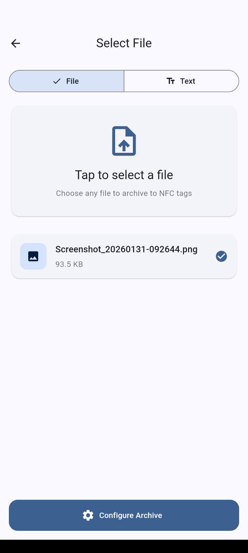 Screenshot of NFC Archiver