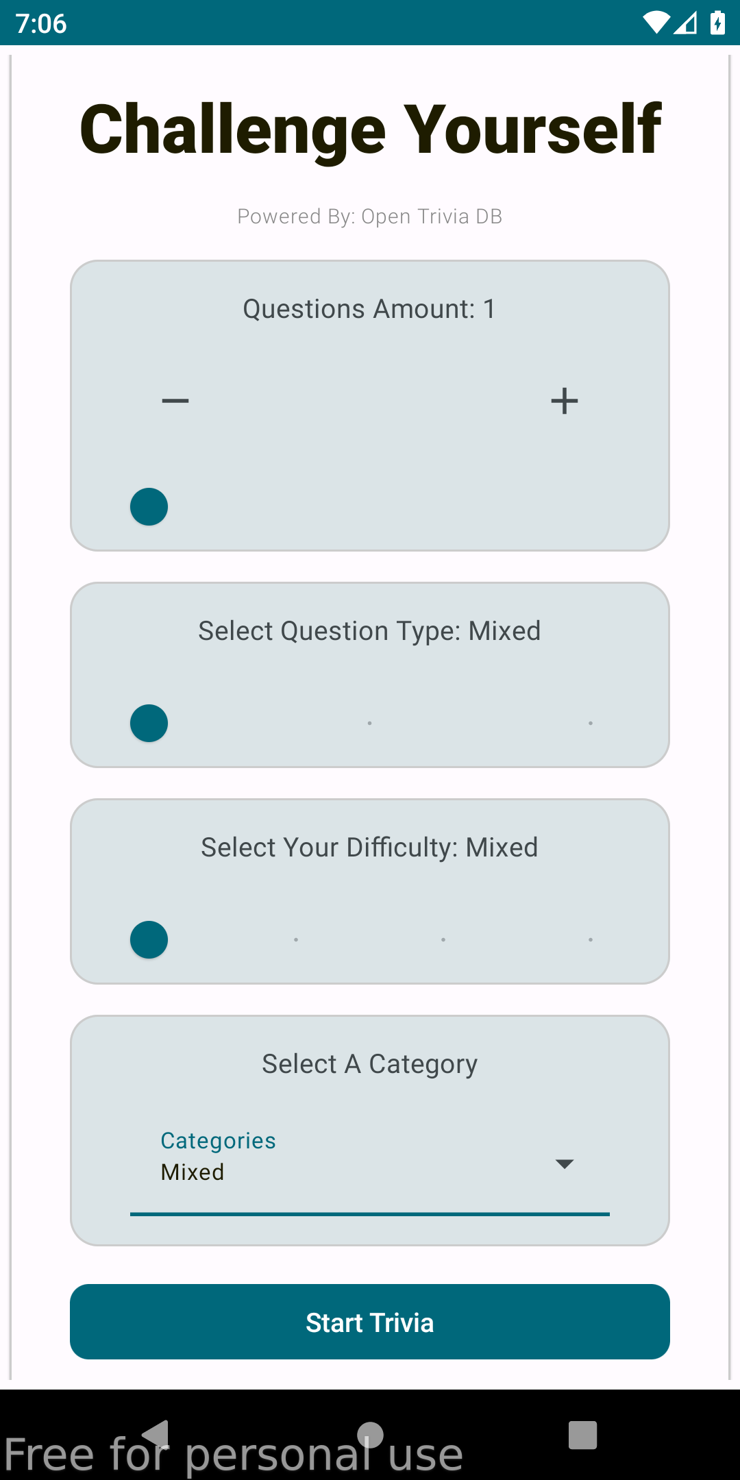 Screenshot of Trivia App
