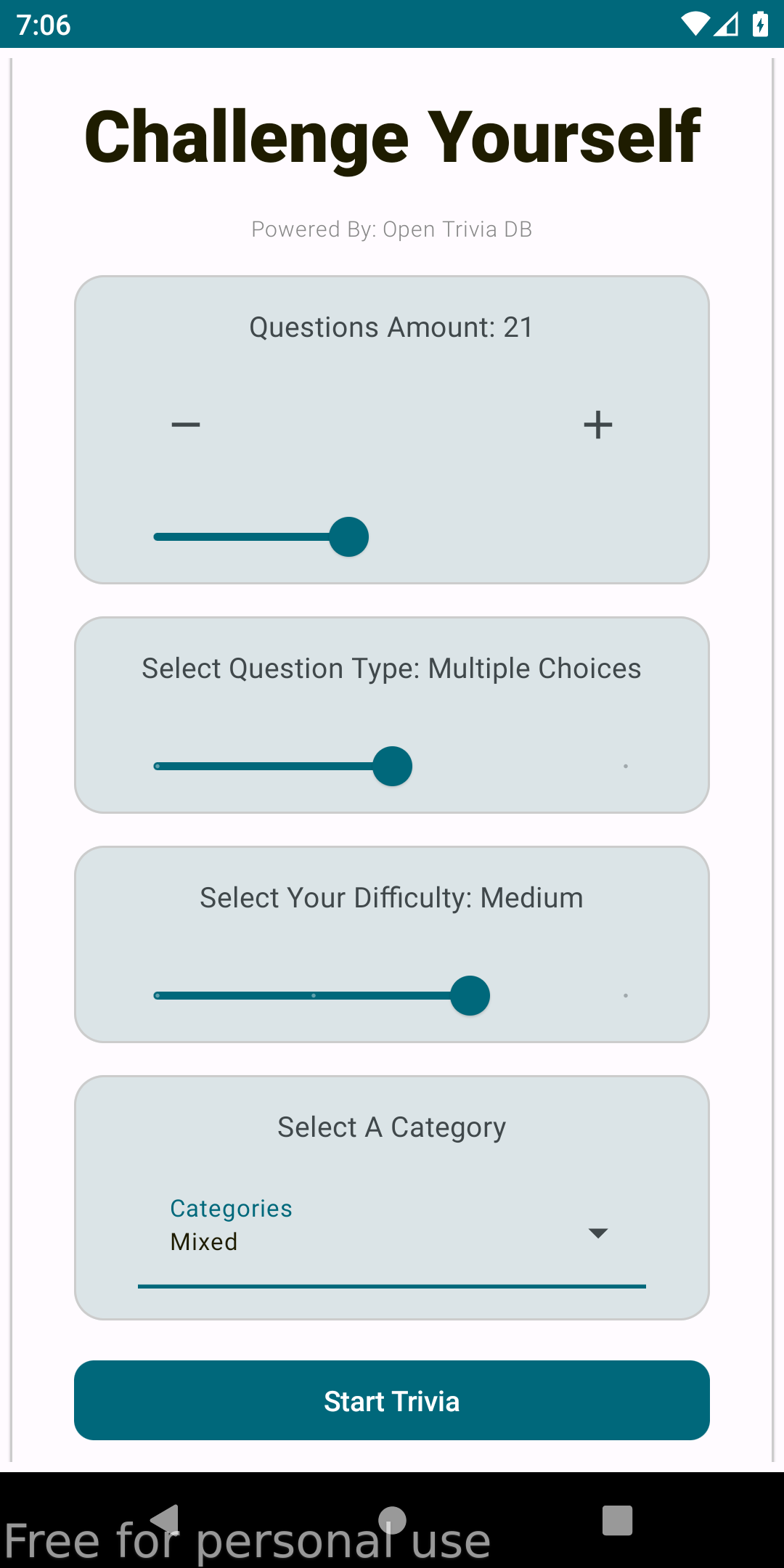 Screenshot of Trivia App