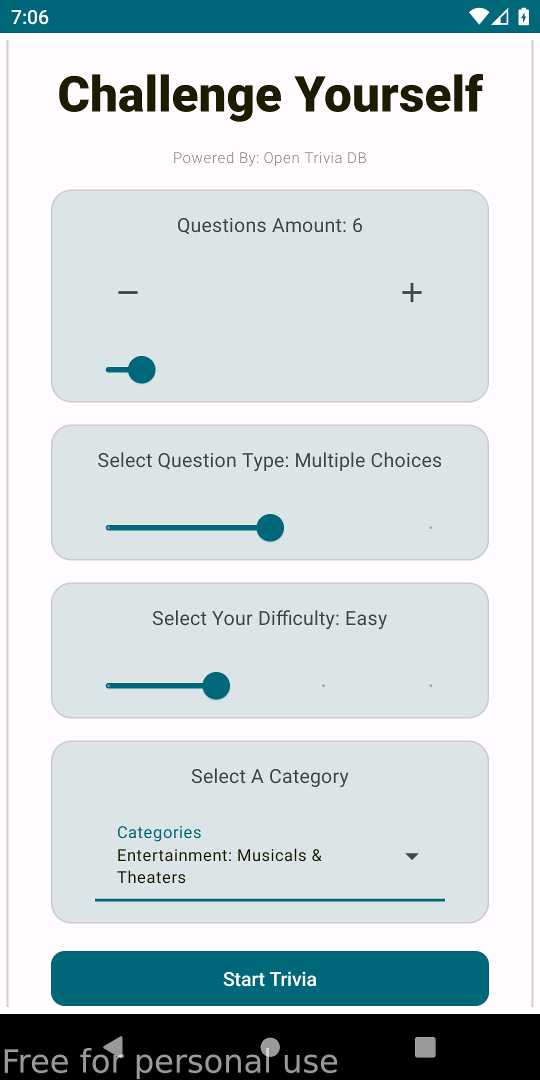 Screenshot of Trivia App