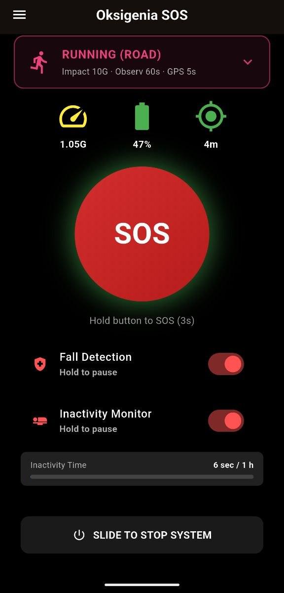 Screenshot of Oksigenia SOS