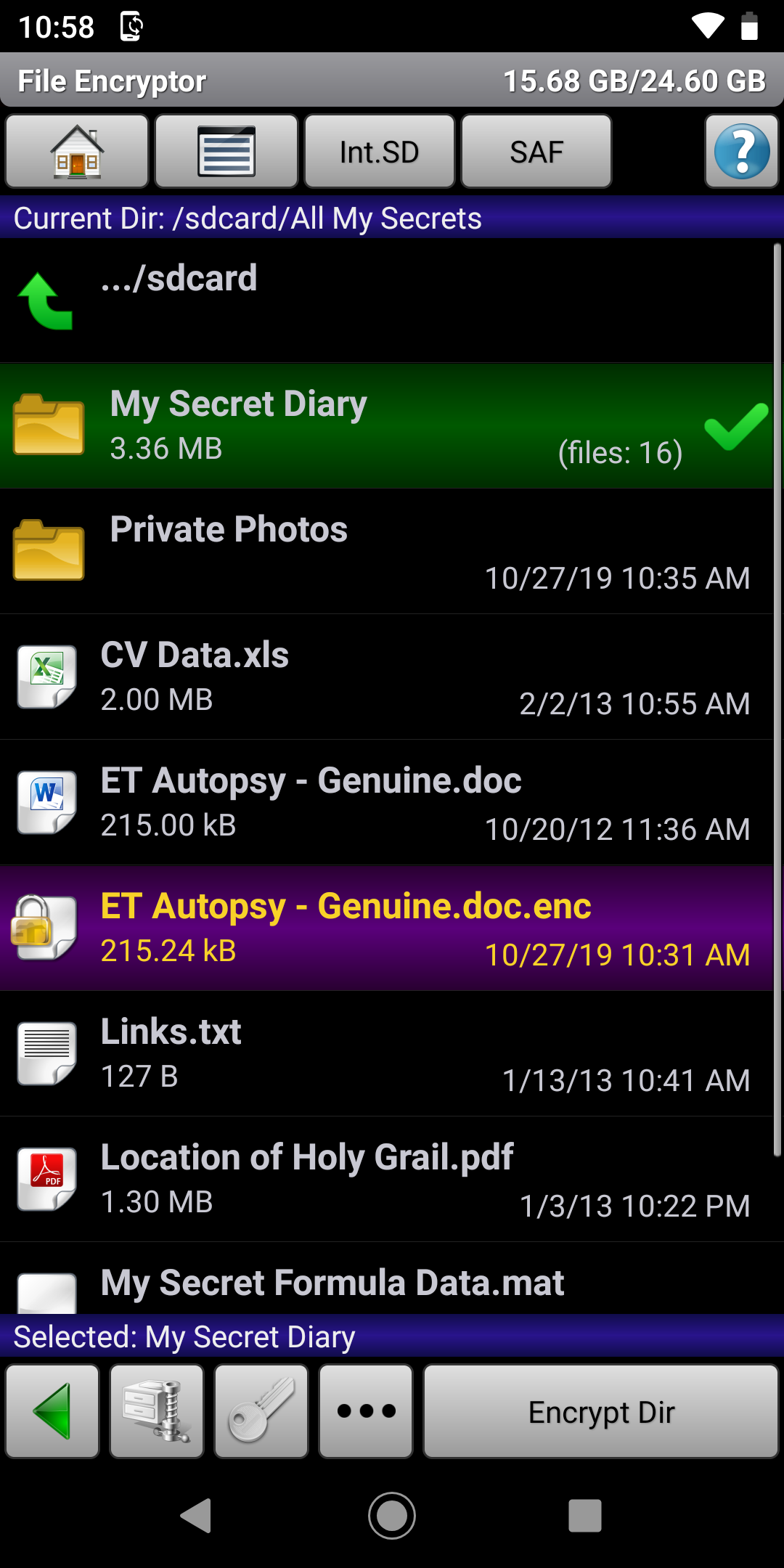 Screenshot of Secret Space Encryptor (SSE)