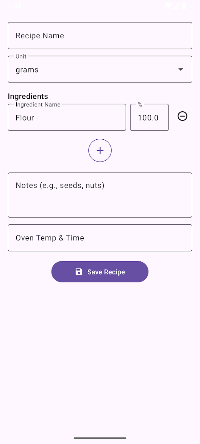 Screenshot of Baker's Percentage Calculator