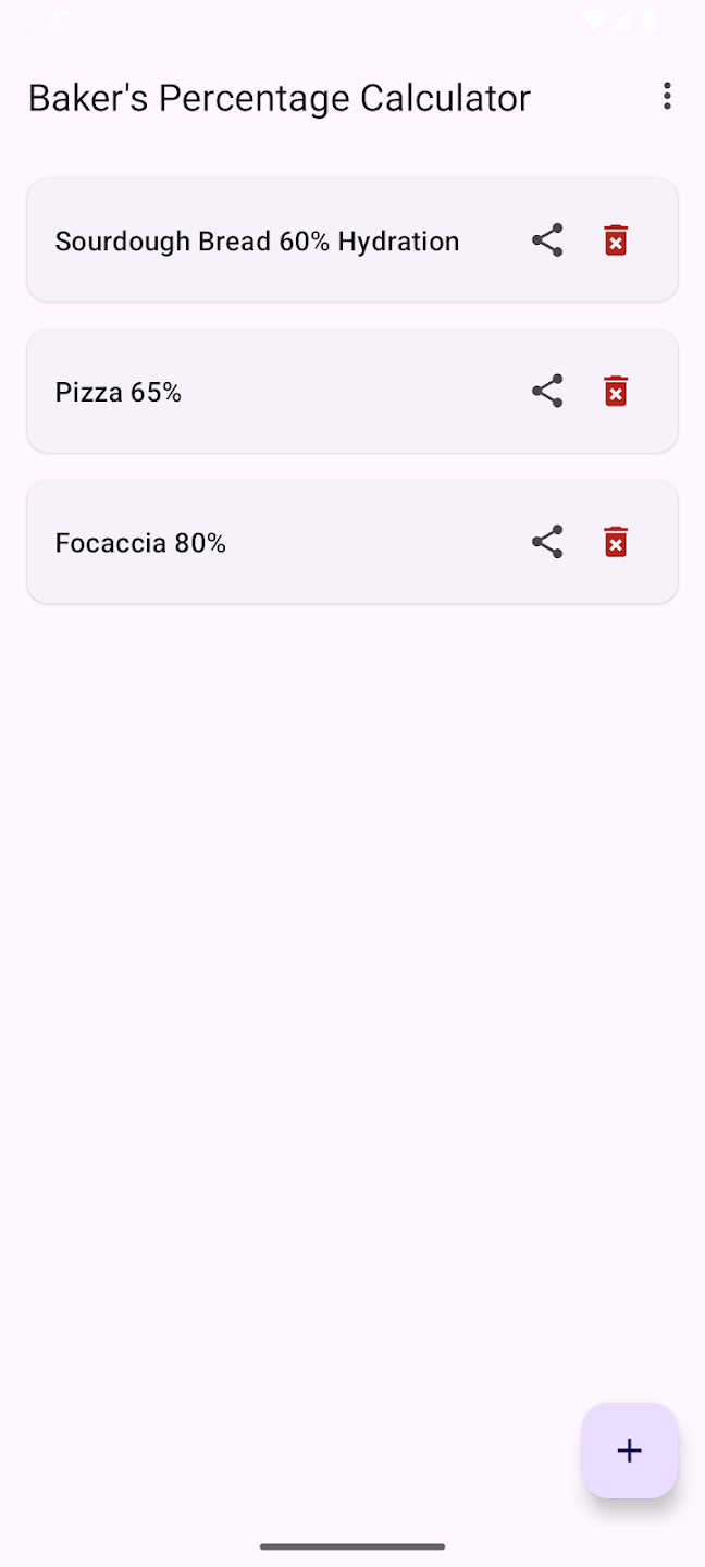 Screenshot of Baker's Percentage Calculator