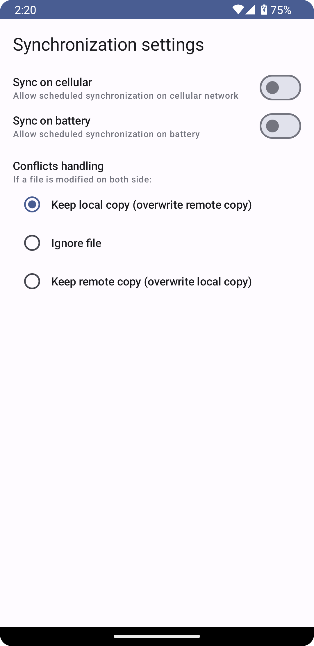 Screenshot of EasySync