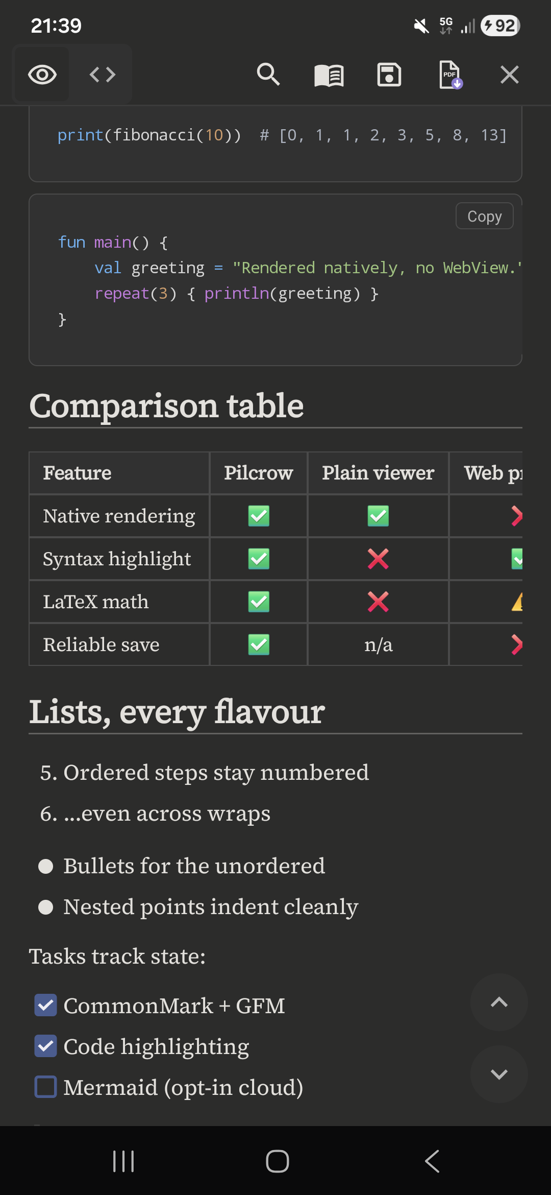 Screenshot of Markdown Reader — Pilcrow