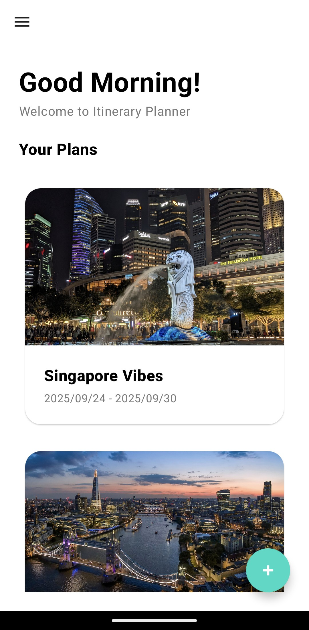 Screenshot of Itinerary Planner