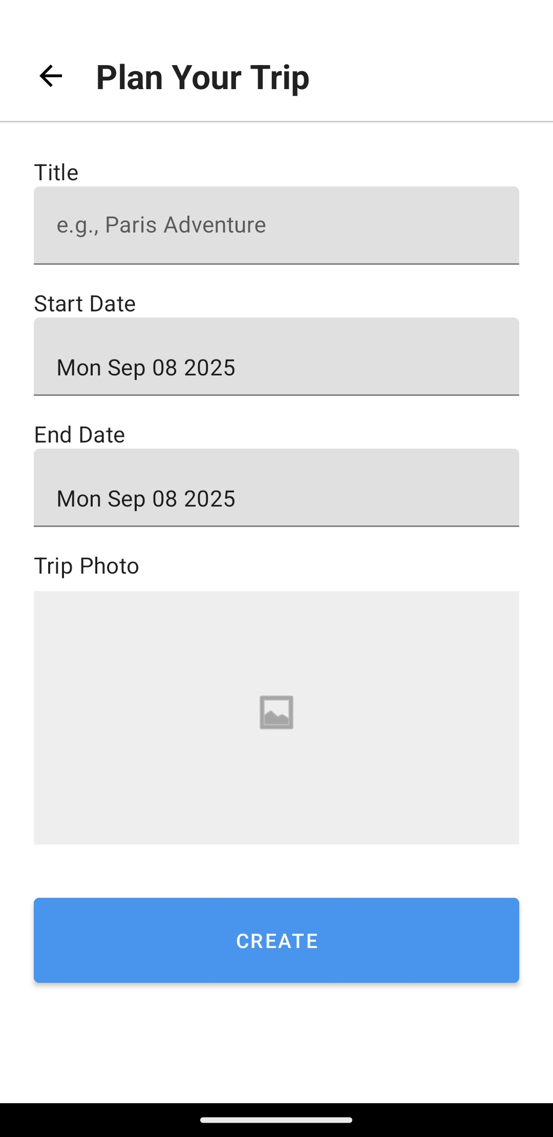 Screenshot of Itinerary Planner