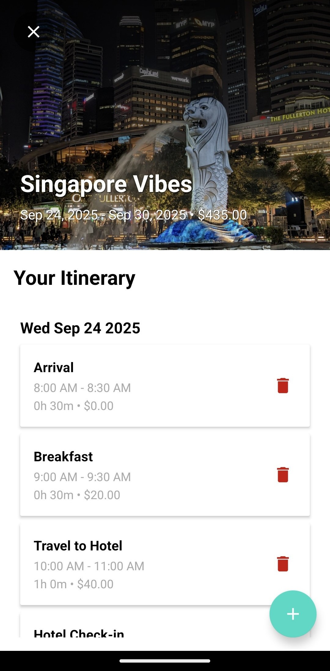 Screenshot of Itinerary Planner