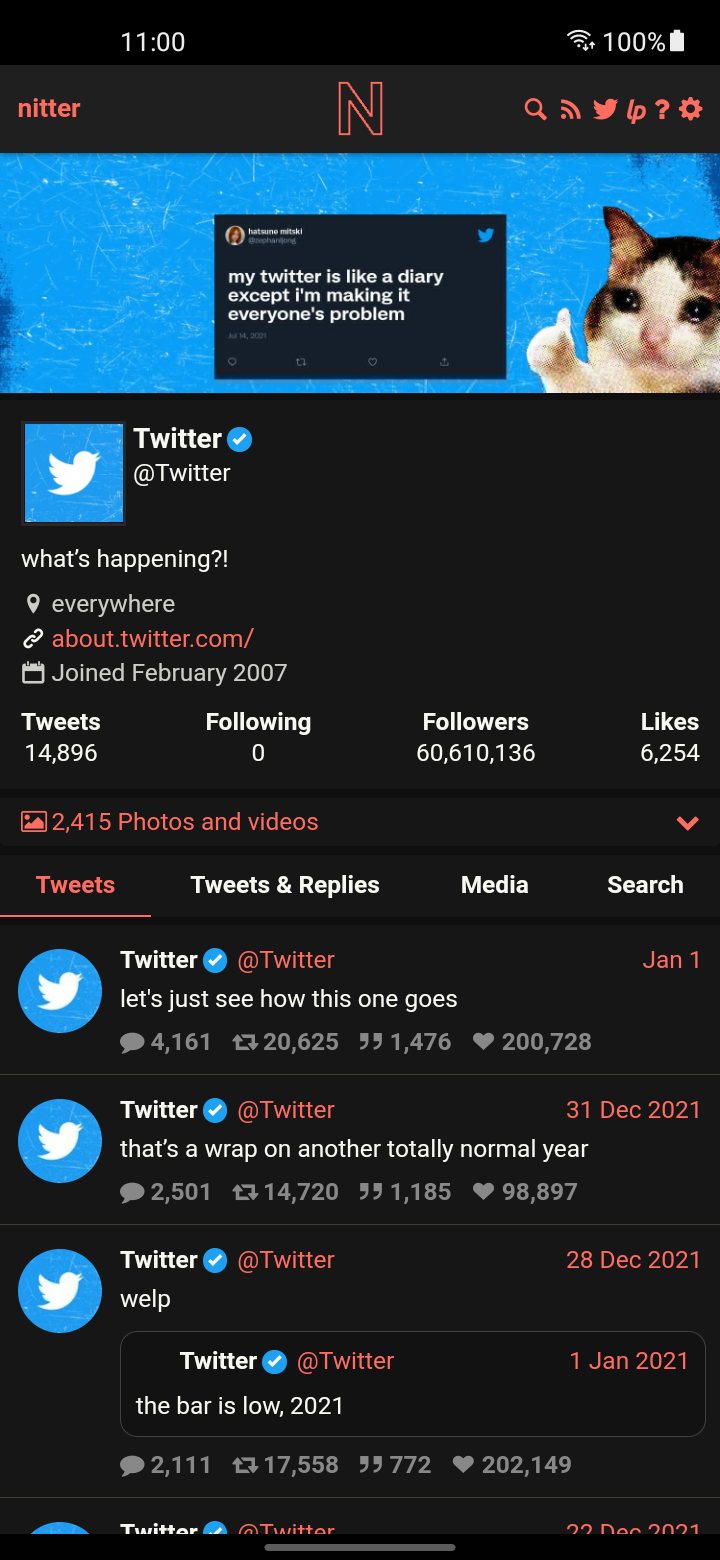 Screenshot of Nitter for Android