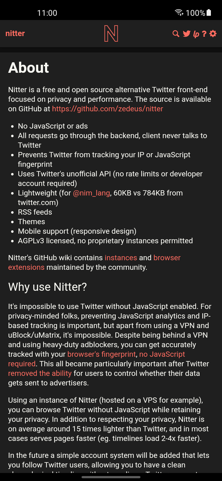 Screenshot of Nitter for Android