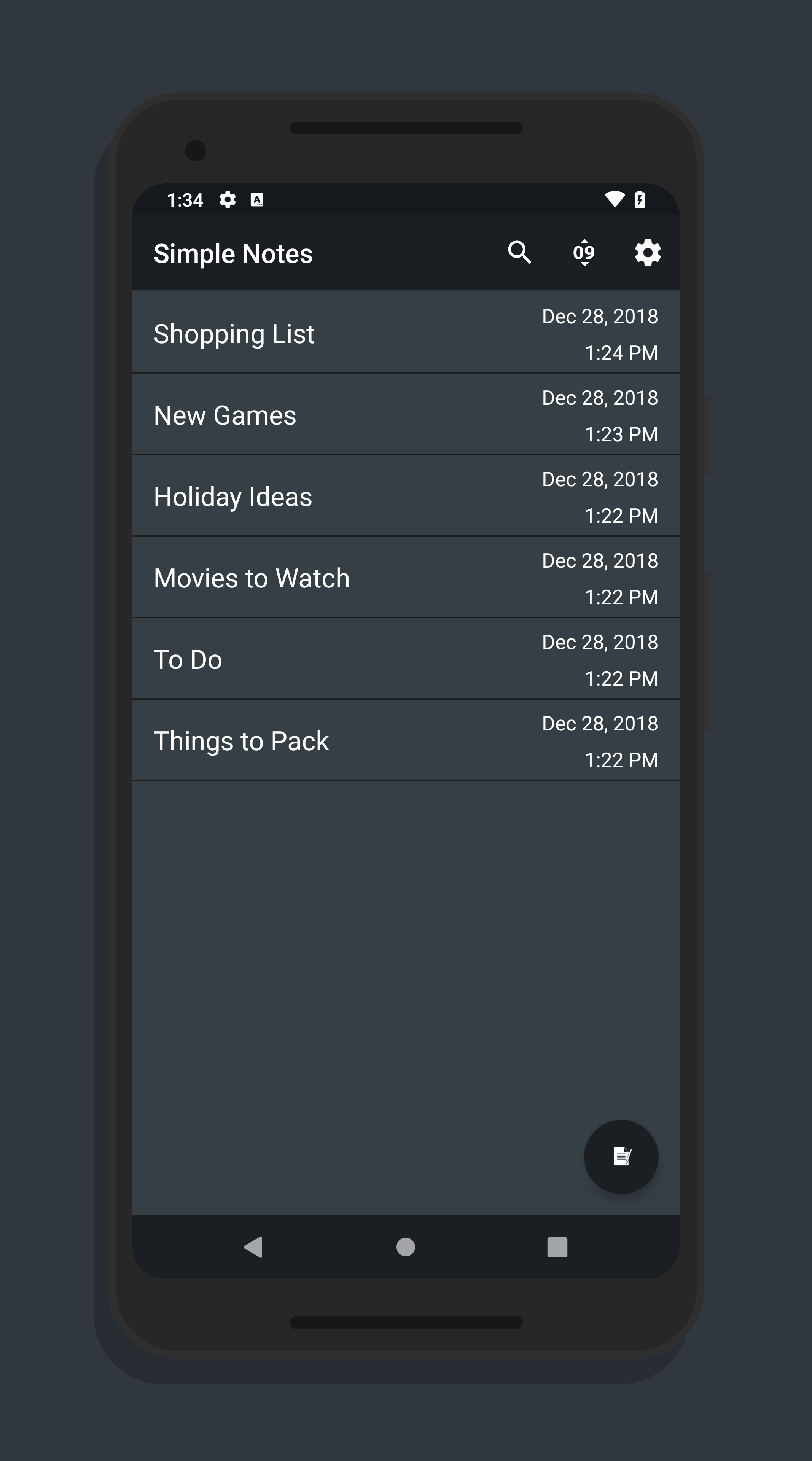 Screenshot of Simple Material Notes