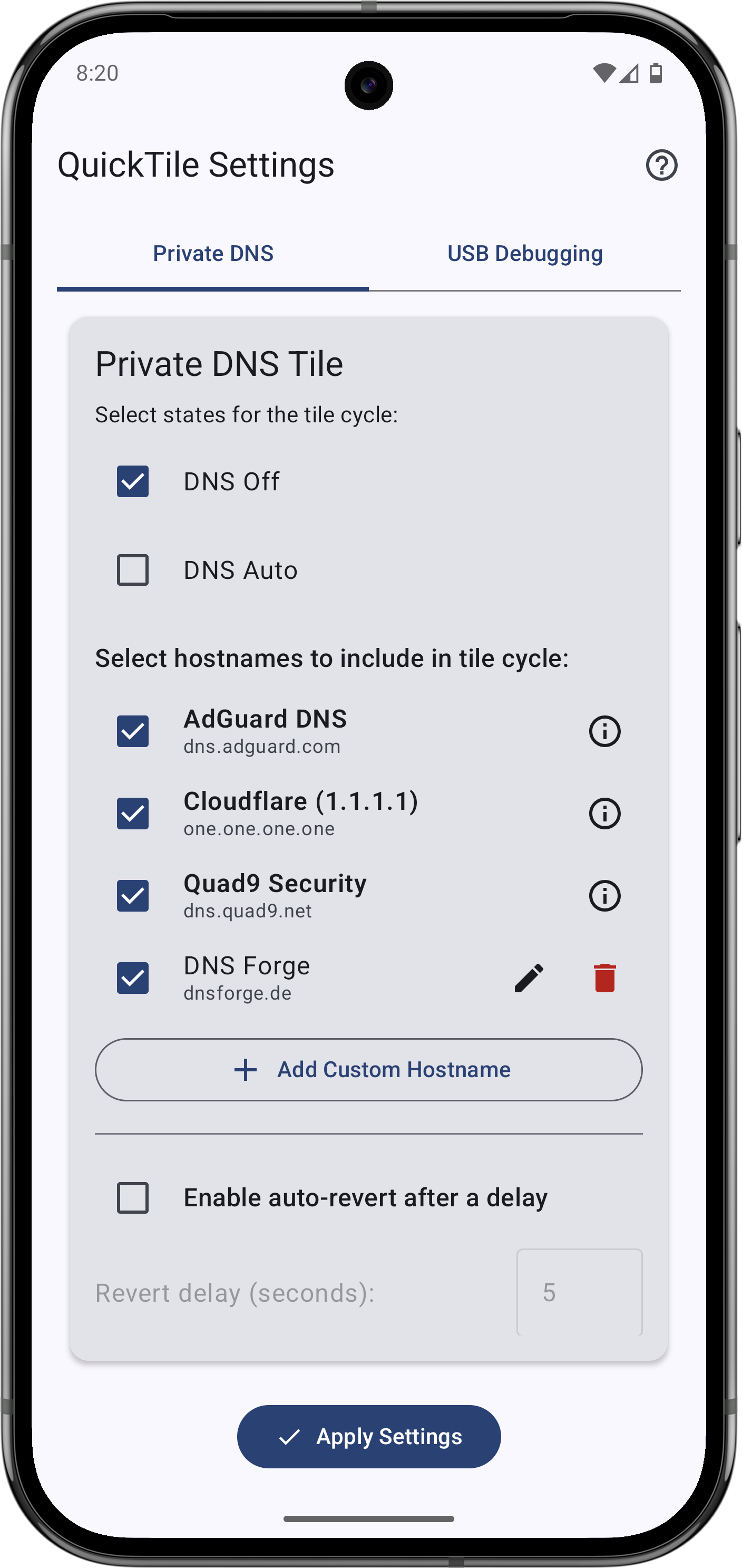 Screenshot of QuickTile Settings