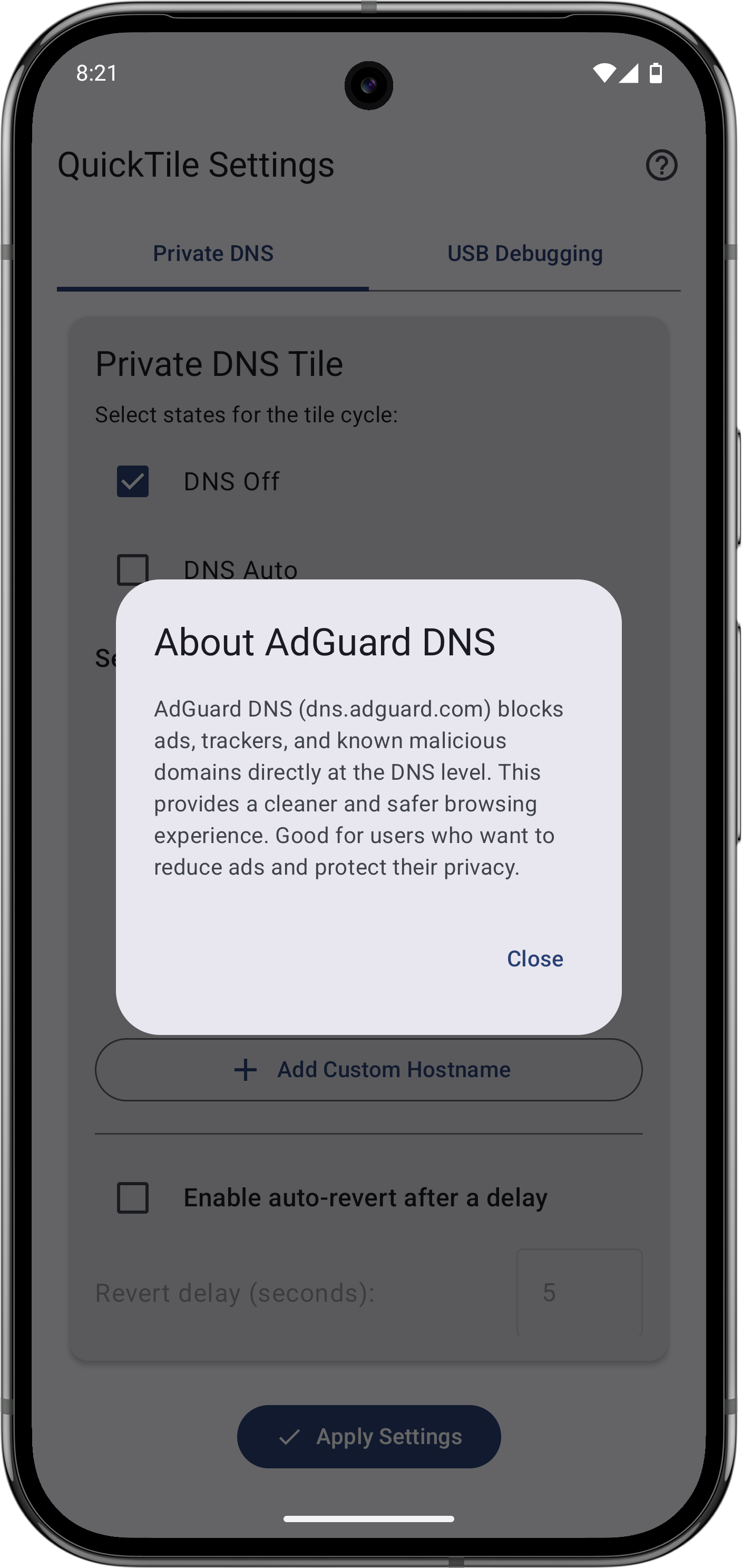Screenshot of QuickTile Settings