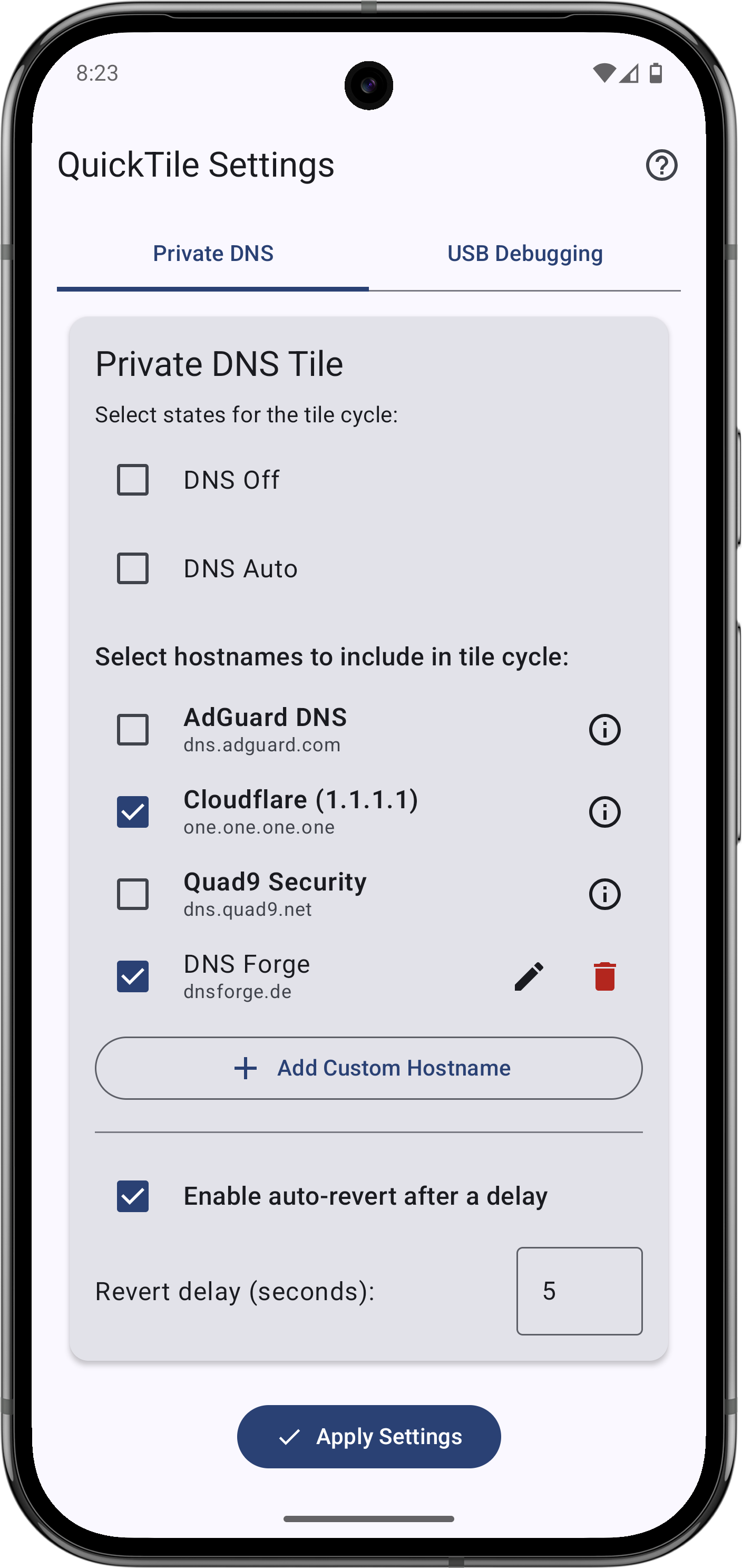 Screenshot of QuickTile Settings