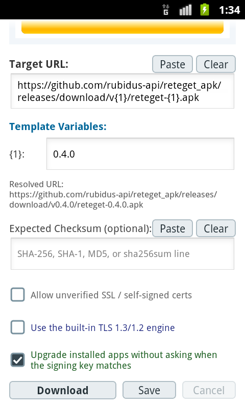 Screenshot of ReteGet