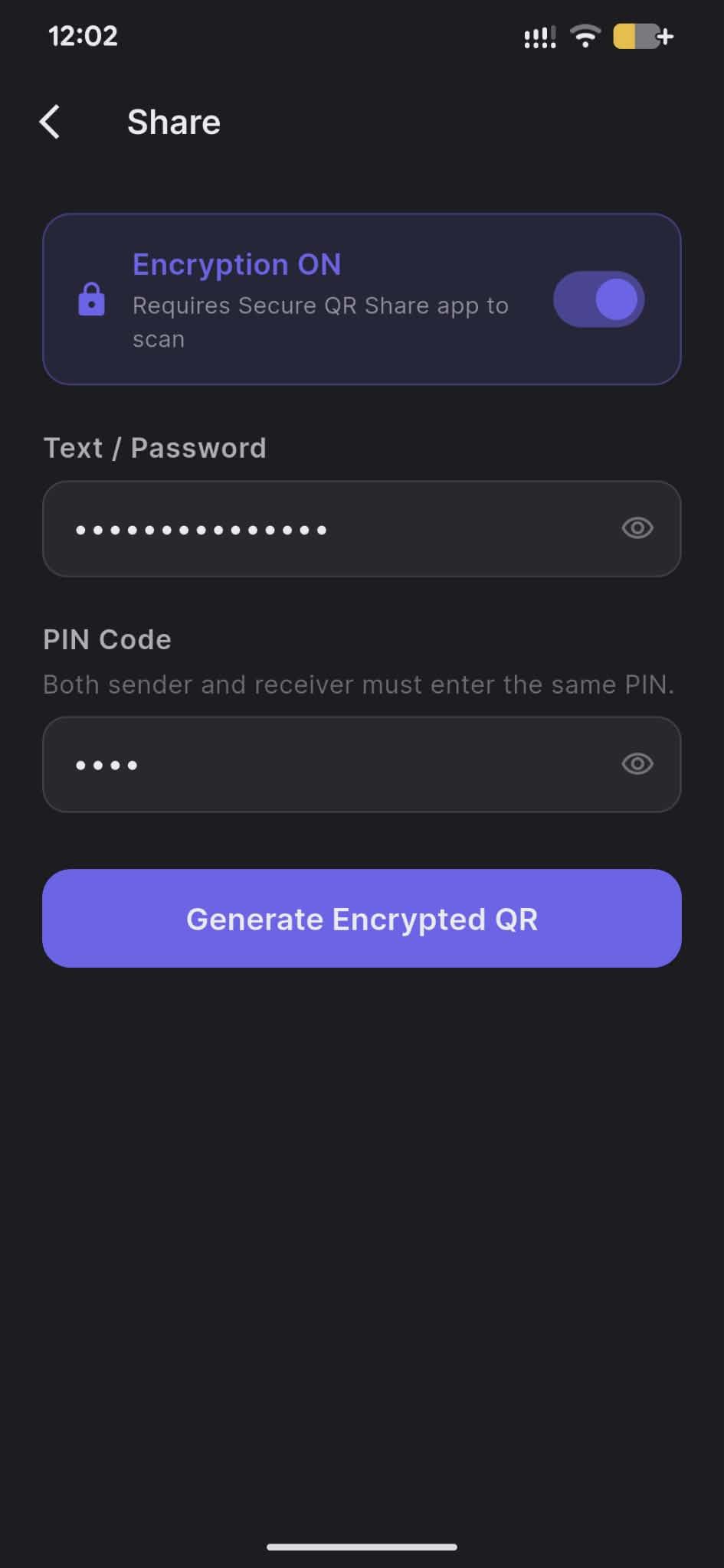 Screenshot of Secure QR Share