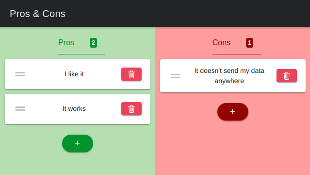 Screenshot of Open Pros & Cons