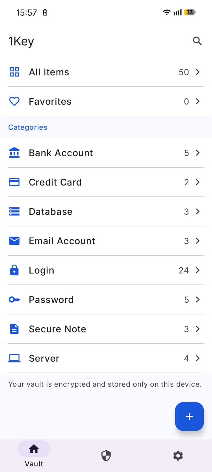 Screenshot of 1Key Password Manager