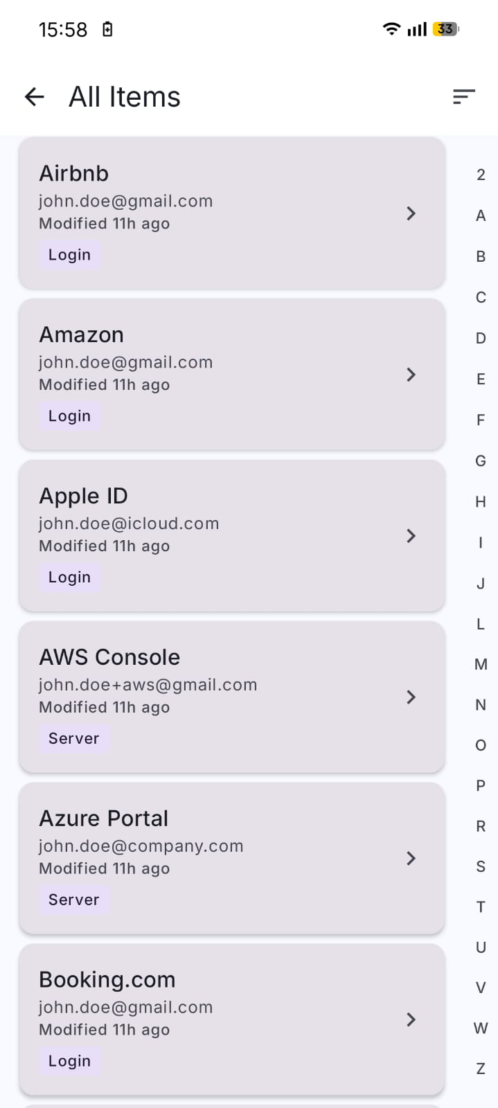 Screenshot of 1Key Password Manager