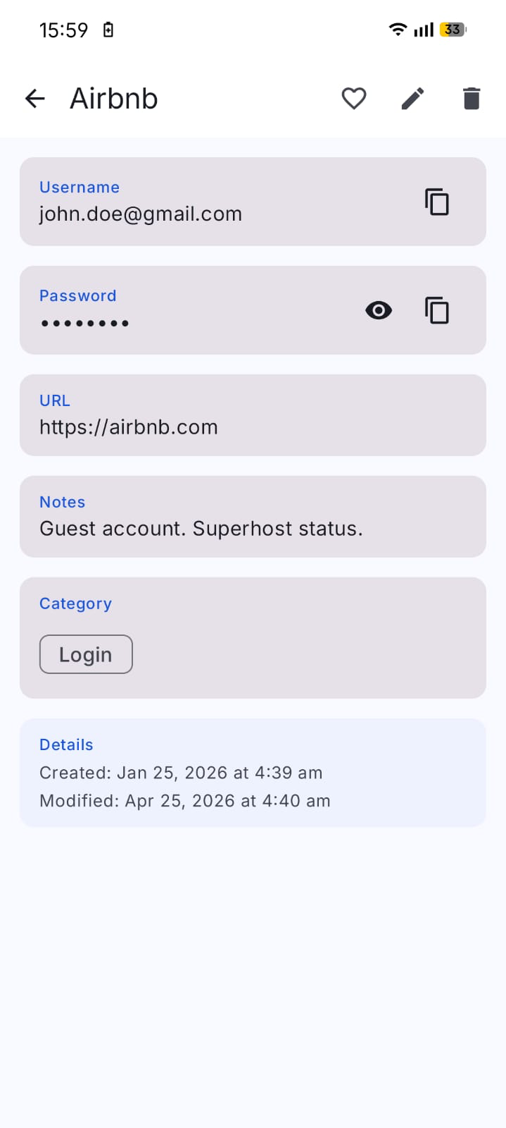 Screenshot of 1Key Password Manager