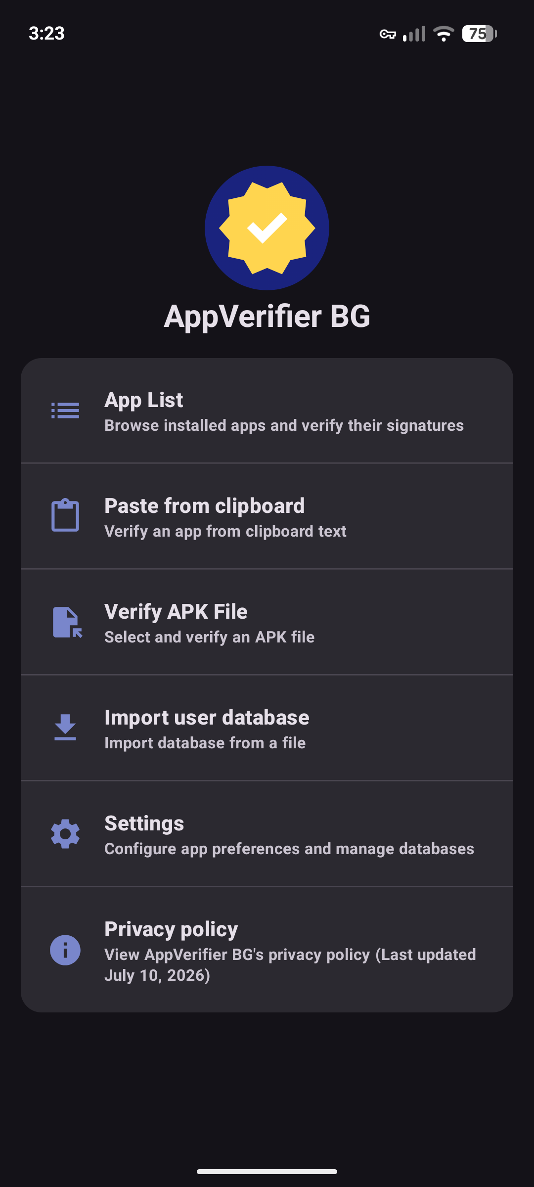 Screenshot of AppVerifier BG