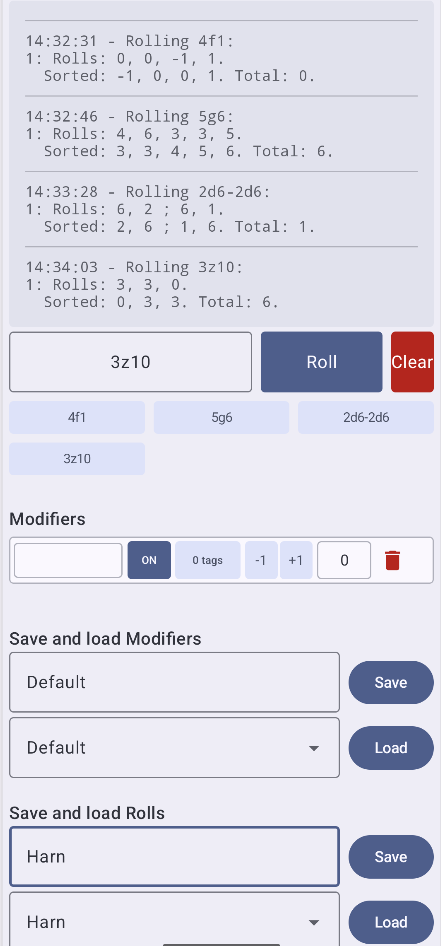 Screenshot of Noppa Dice Roller