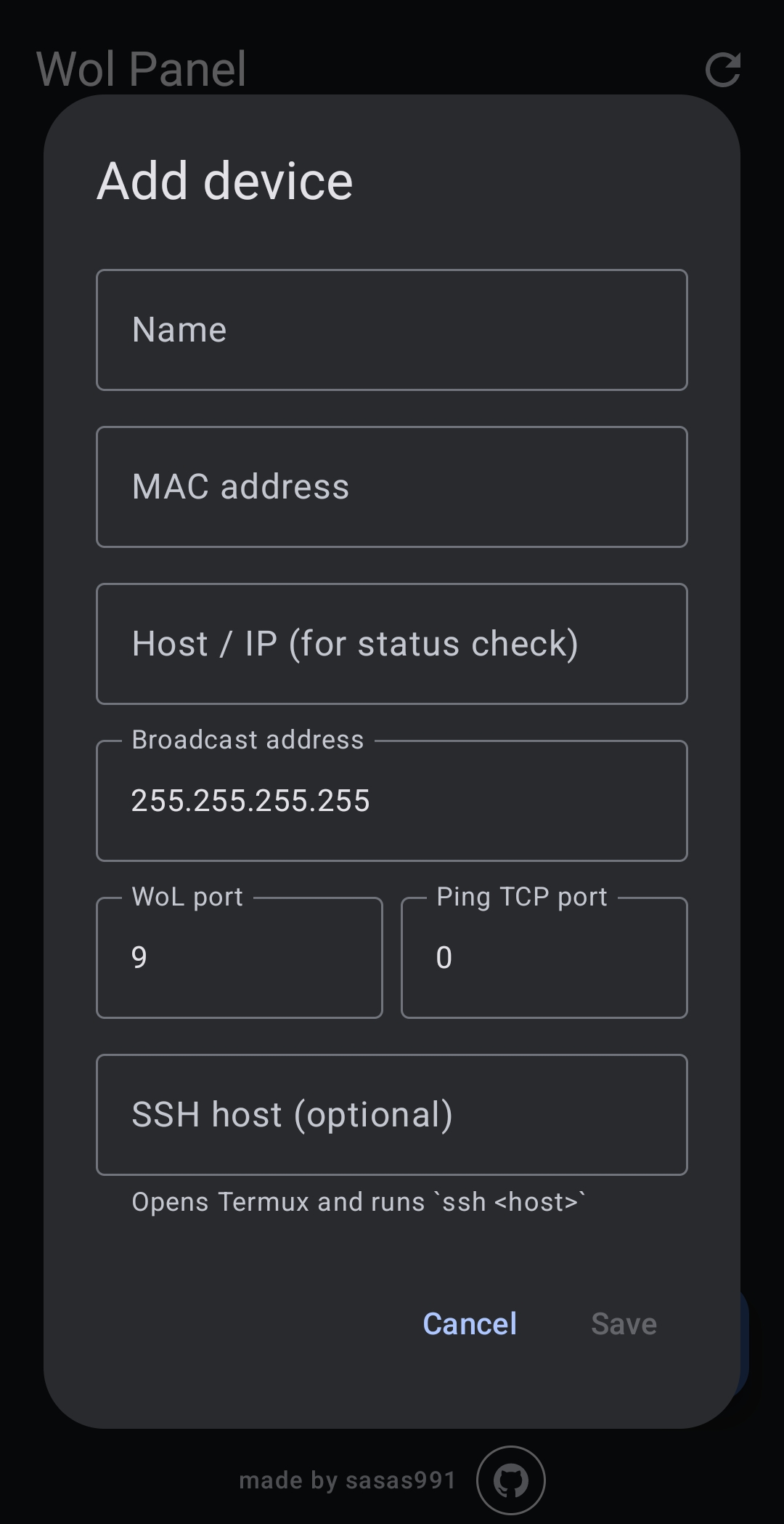 Screenshot of Wol Panel