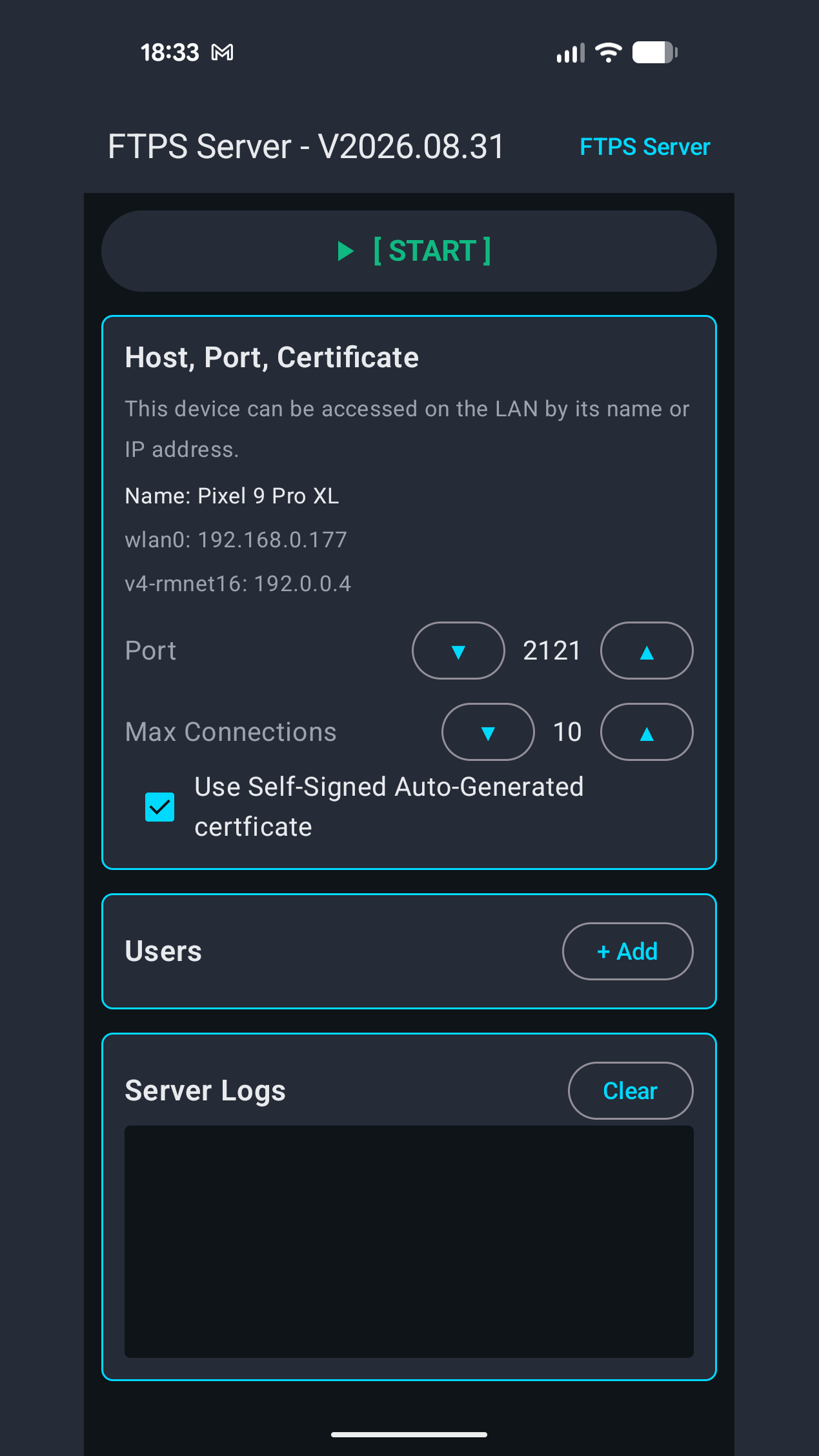 Screenshot of FTPS Server
