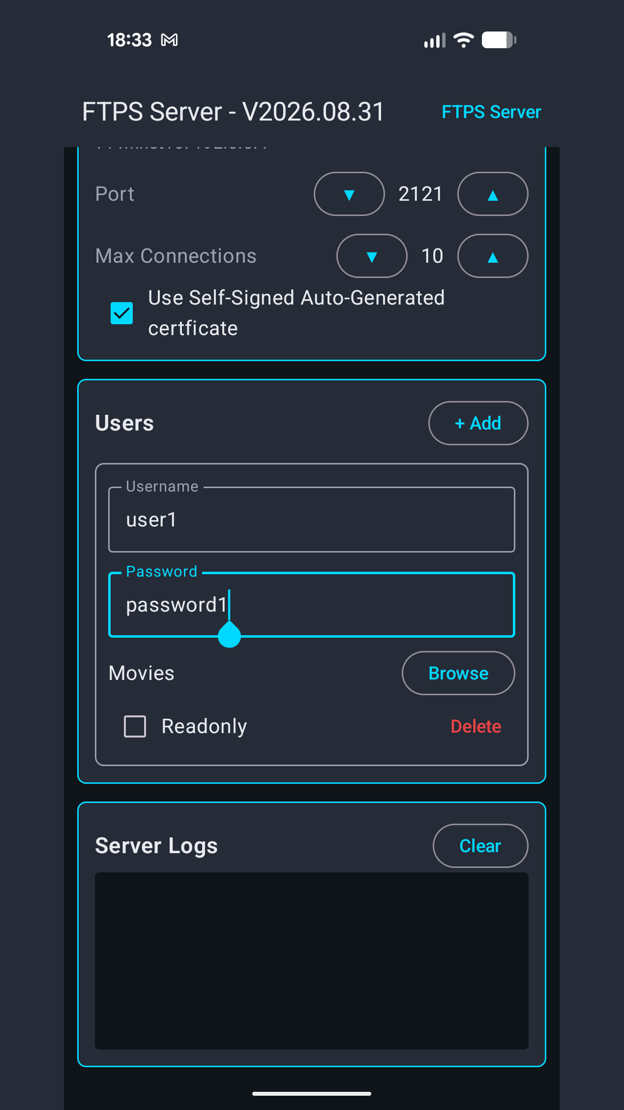 Screenshot of FTPS Server