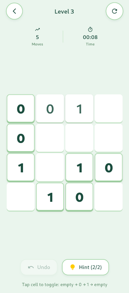 Screenshot of Binary Puzzle