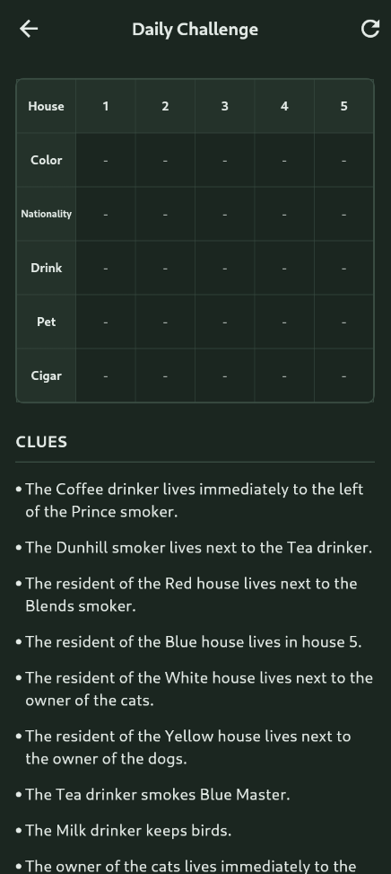 Screenshot of Einstein's Riddle
