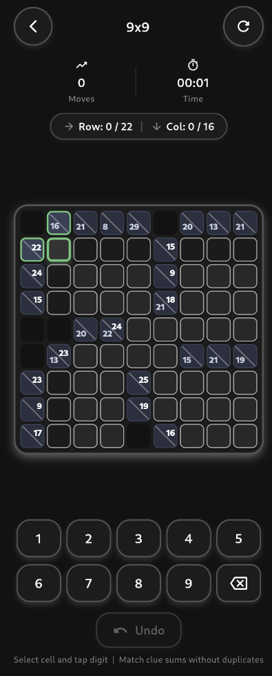 Screenshot of Kakuro