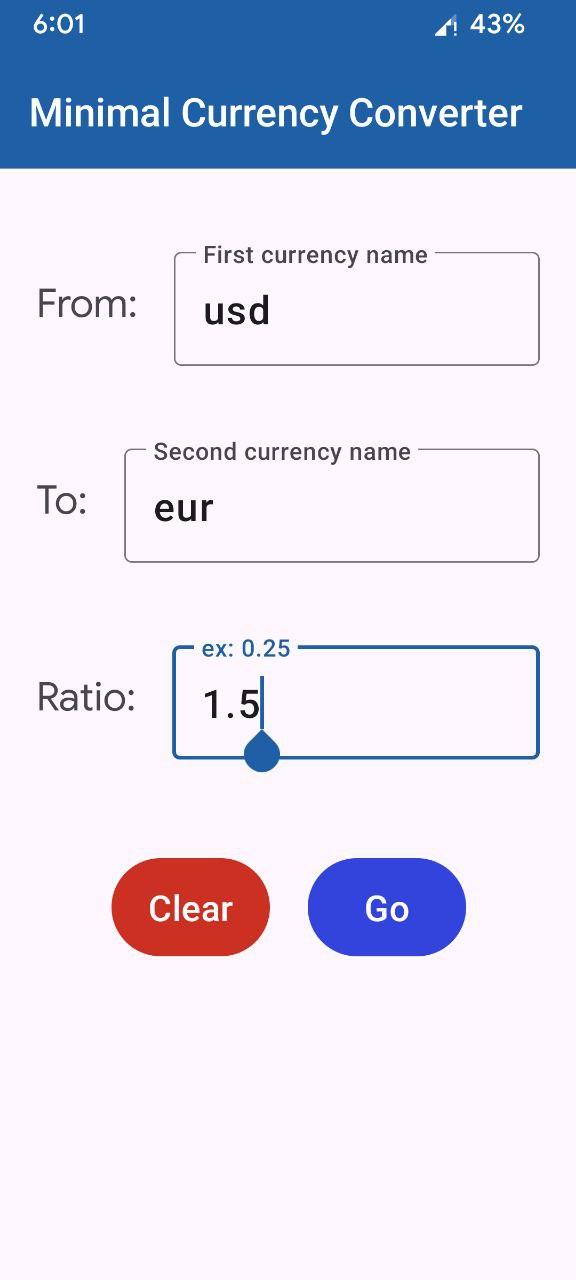 Screenshot of Minimal Currency Converter